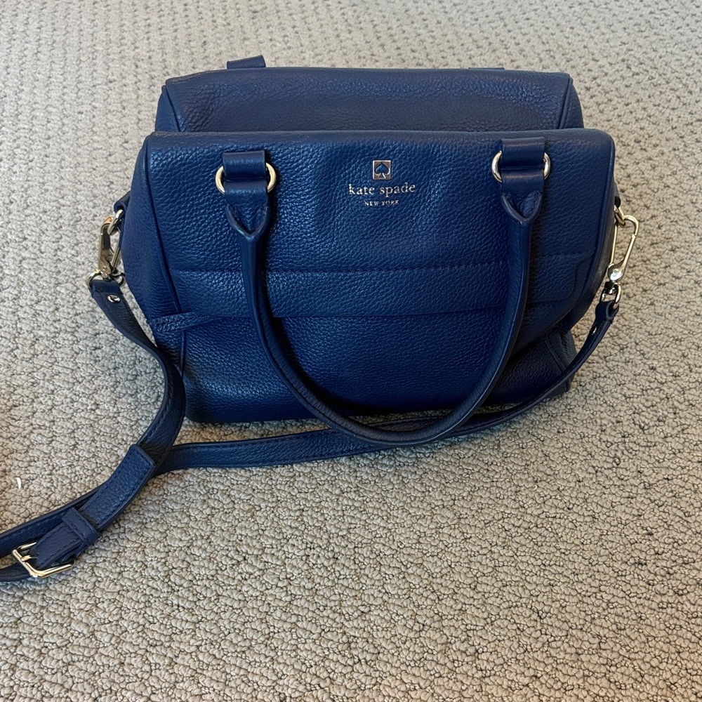 kate spade pebbled leather satchel in deep navy with gold-tone hardware